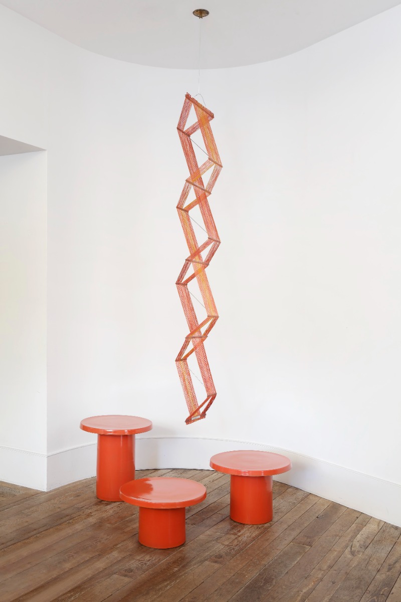 Set of three Red Enamelled Ceramic Tables